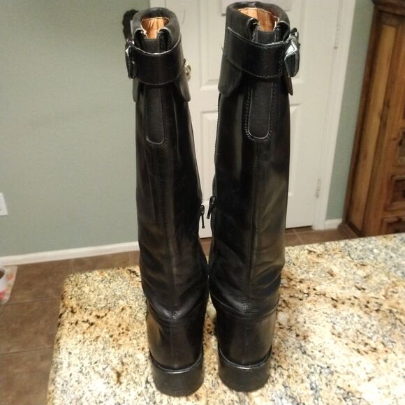 Jones Bootmaker Black Equestrian Riding Knee Booties Spain 9.5 Leather Heels Zip - Picture 12 of 12